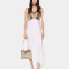 Asymetric dress in mesh and satin