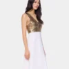 Asymetric dress in mesh and satin