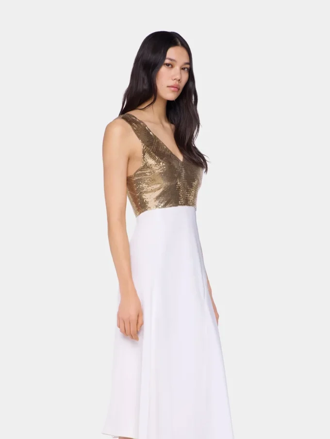 Asymetric dress in mesh and satin