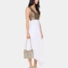 Asymetric dress in mesh and satin