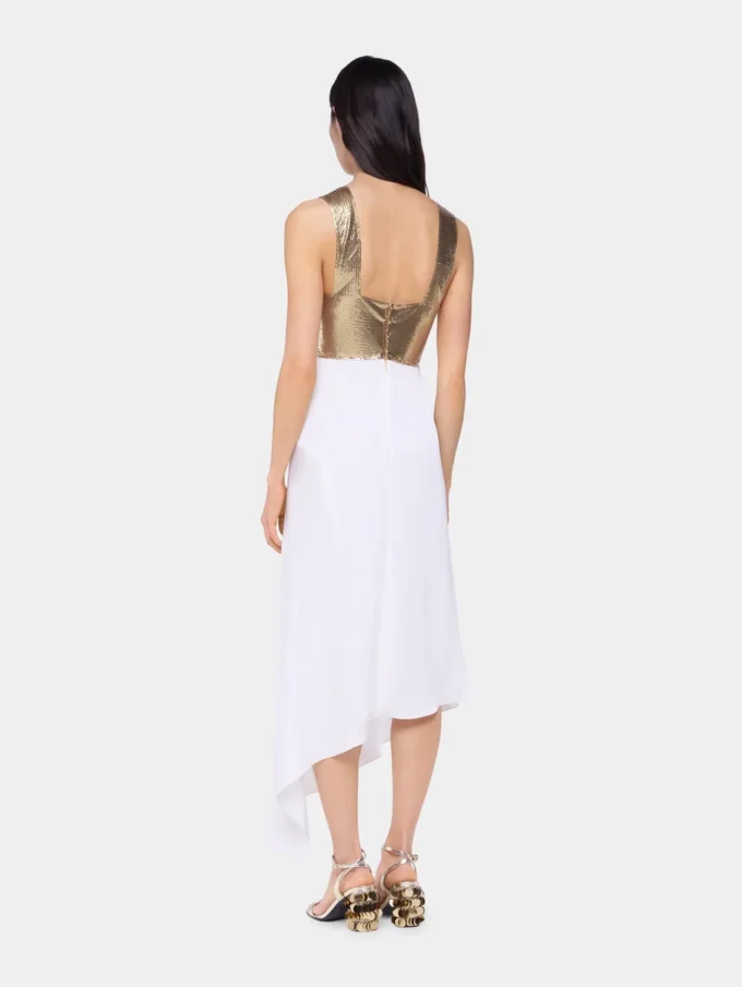Asymetric dress in mesh and satin