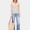 Beige raffia tote bag with logo