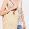 Beige raffia tote bag with logo