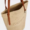 Beige raffia tote bag with logo