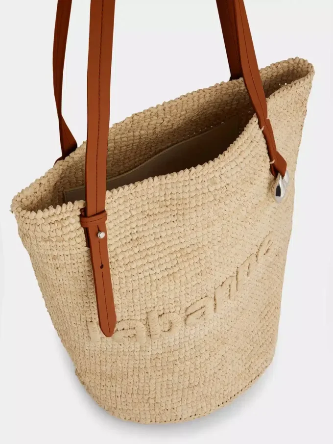 Beige raffia tote bag with logo