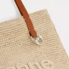 Beige raffia tote bag with logo