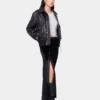 Black aviator blouson jacket in leather