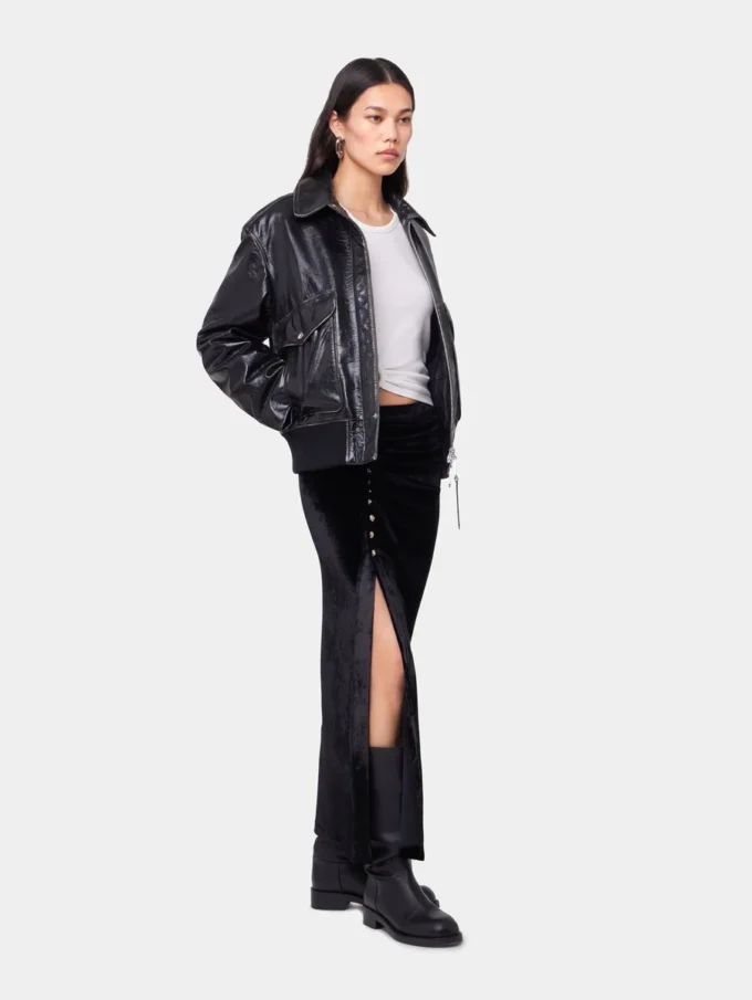 Black aviator blouson jacket in leather