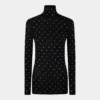 Black crystal-embellished top in second-skin jersey