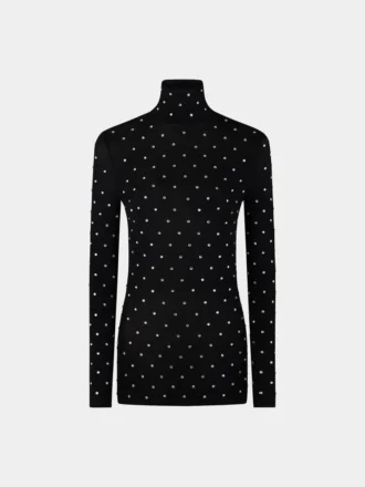 Black crystal-embellished top in second-skin jersey