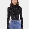 Black crystal-embellished top in second-skin jersey