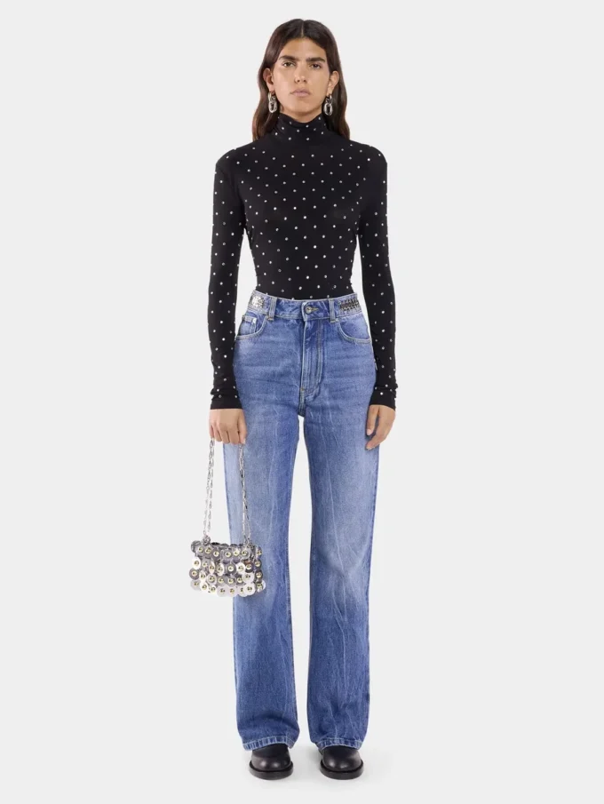 Black crystal-embellished top in second-skin jersey