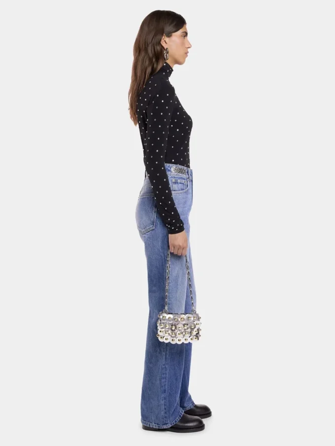Black crystal-embellished top in second-skin jersey