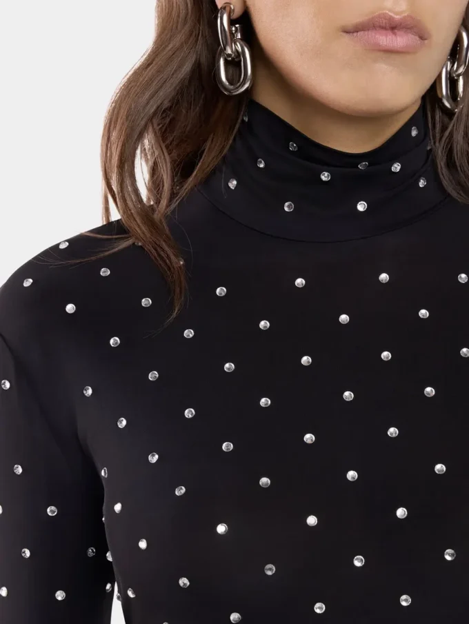 Black crystal-embellished top in second-skin jersey
