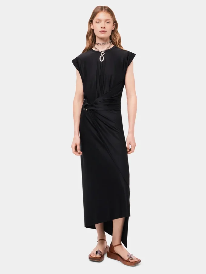 Black draped dress with signature piercing