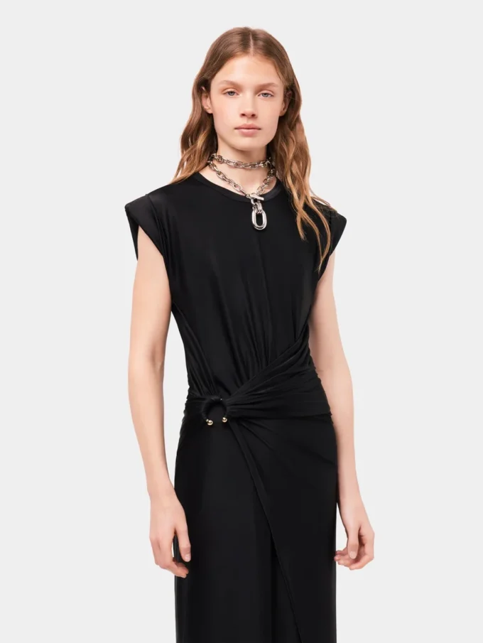 Black draped dress with signature piercing