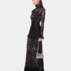 Black long dress in lace and jersey
