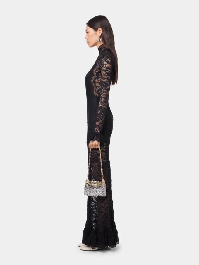 Black long dress in lace and jersey