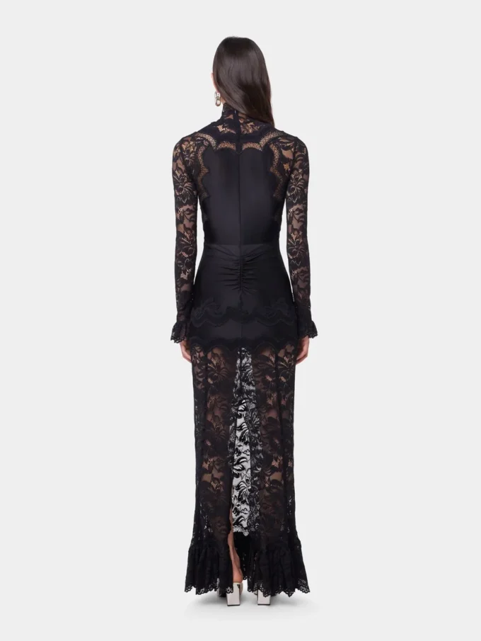 Black long dress in lace and jersey