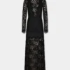 Black long dress in lace and jersey