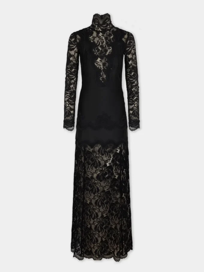 Black long dress in lace and jersey