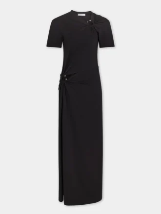 Black long piercing dress in cotton jersey