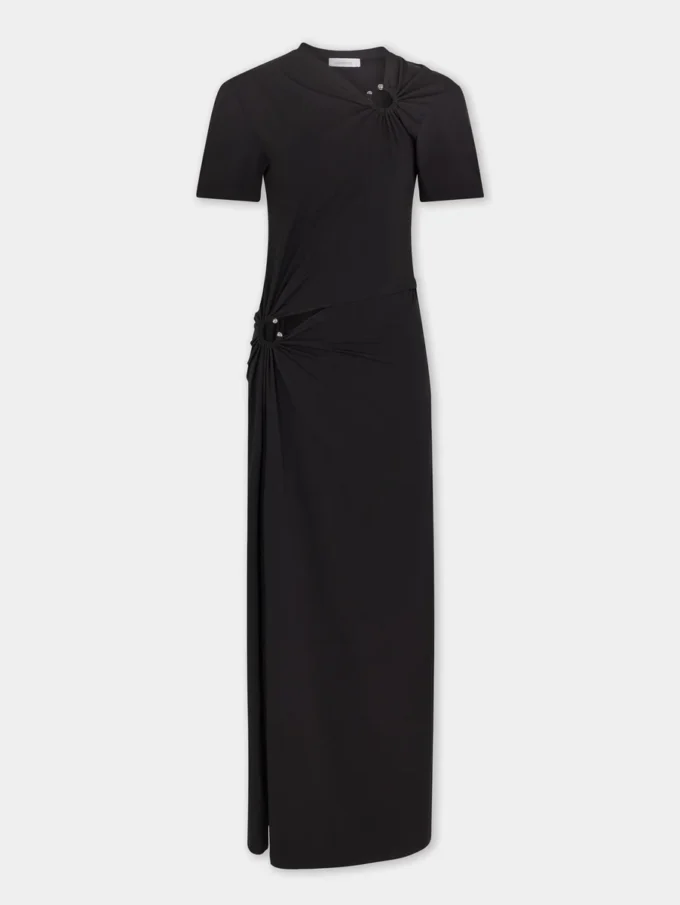 Black long piercing dress in cotton jersey