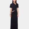 Black long piercing dress in cotton jersey