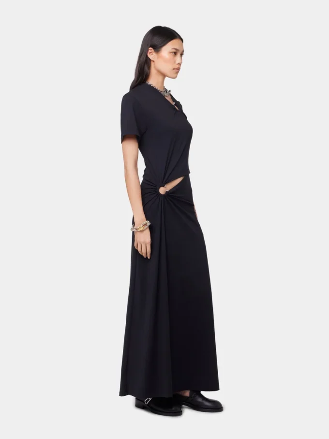 Black long piercing dress in cotton jersey