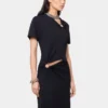 Black long piercing dress in cotton jersey