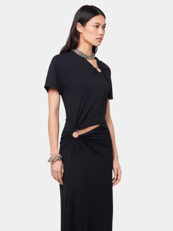 Black long piercing dress in cotton jersey
