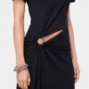 Black long piercing dress in cotton jersey