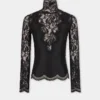 Black long sleeve top in lace and jersey
