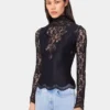 Black long sleeve top in lace and jersey