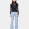 Black long sleeve top in lace and jersey