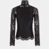 Black long sleeve top in lace and jersey