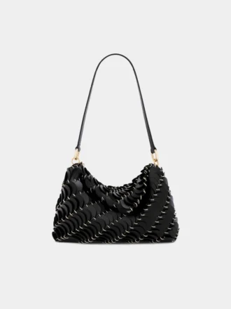 Black Paco shoulder clutch in calfkin leather