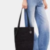 Black raffia tote bag with logo