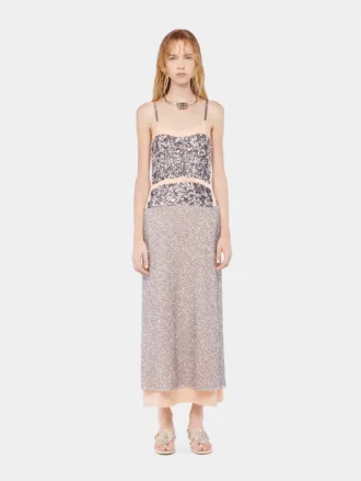 Chiffon dress with silver sequins