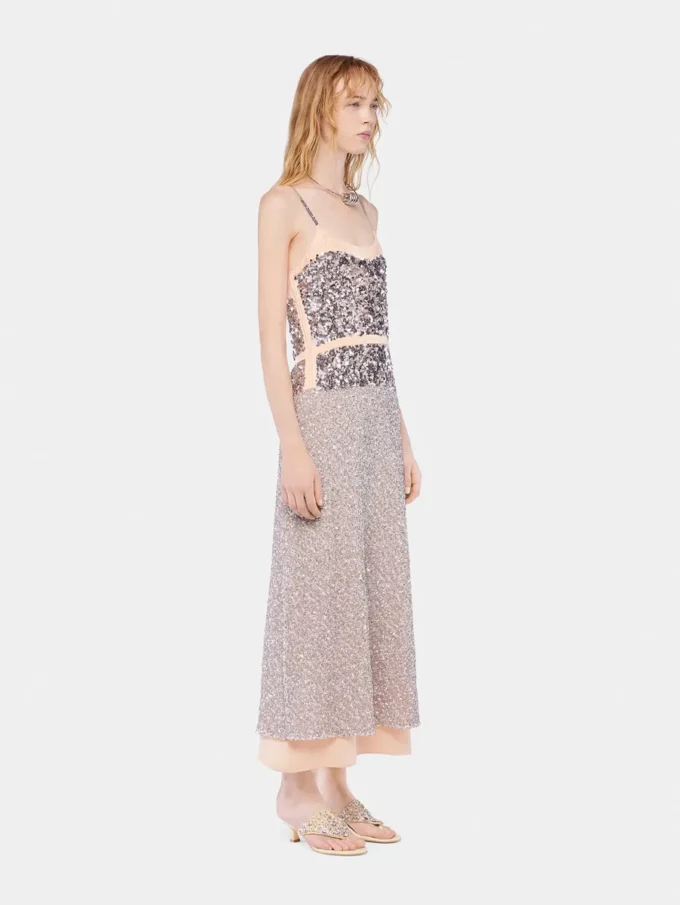 Chiffon dress with silver sequins