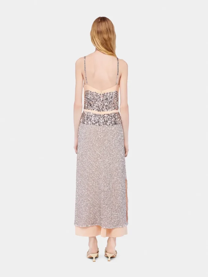 Chiffon dress with silver sequins