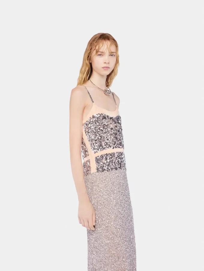 Chiffon dress with silver sequins