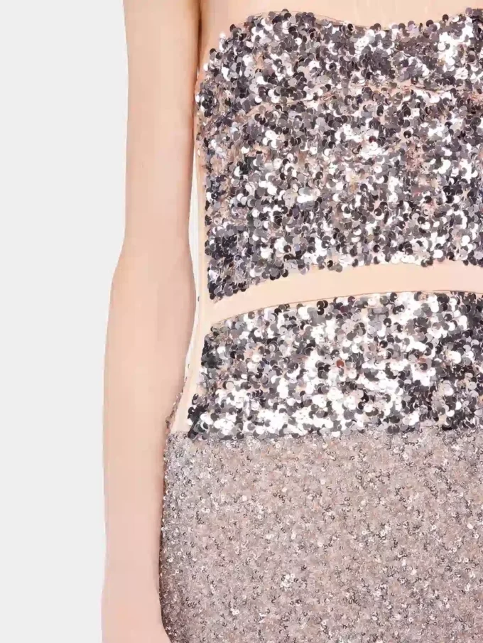 Chiffon dress with silver sequins