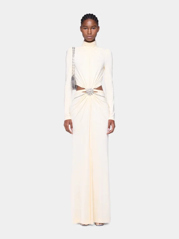 Cream long dress in jersey