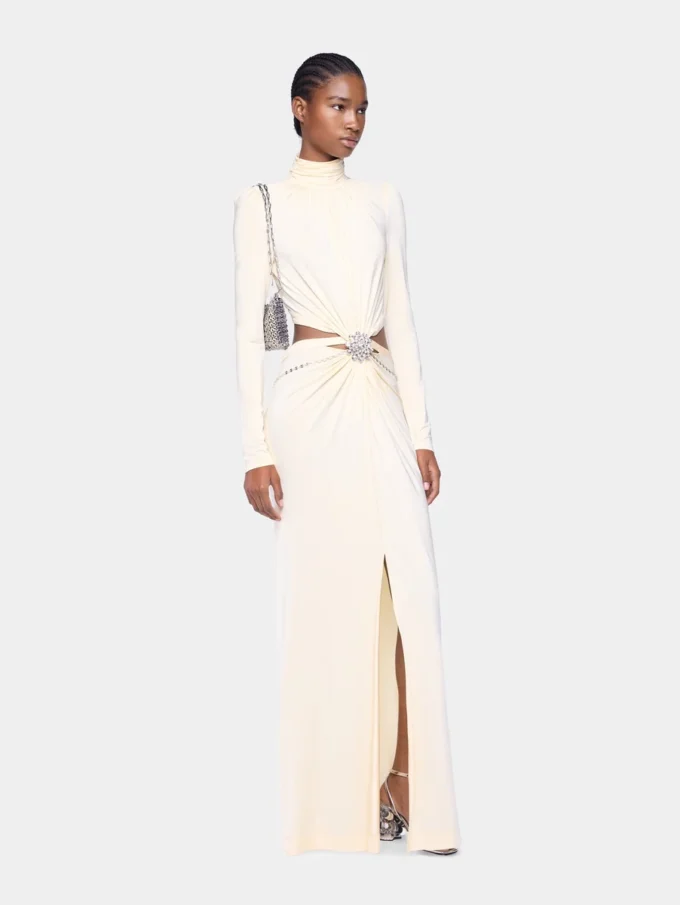 Cream long dress in jersey