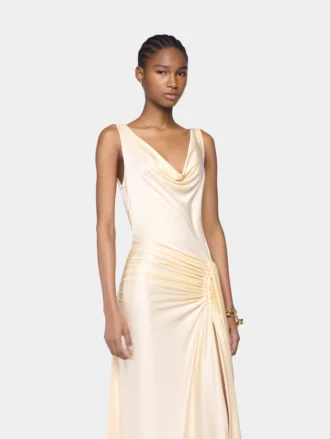 cream long sleeveless dress in jersey 2 330x439 - Cream long sleeveless dress in jersey
