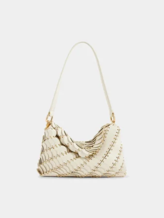 Cream Paco shoulder clutch in calfskin leather