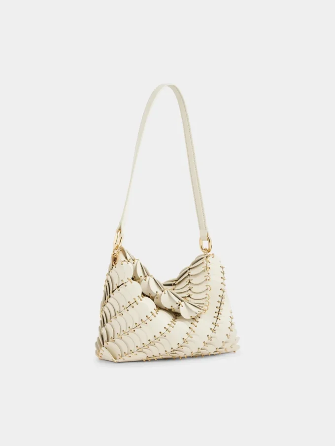Cream Paco shoulder clutch in calfskin leather