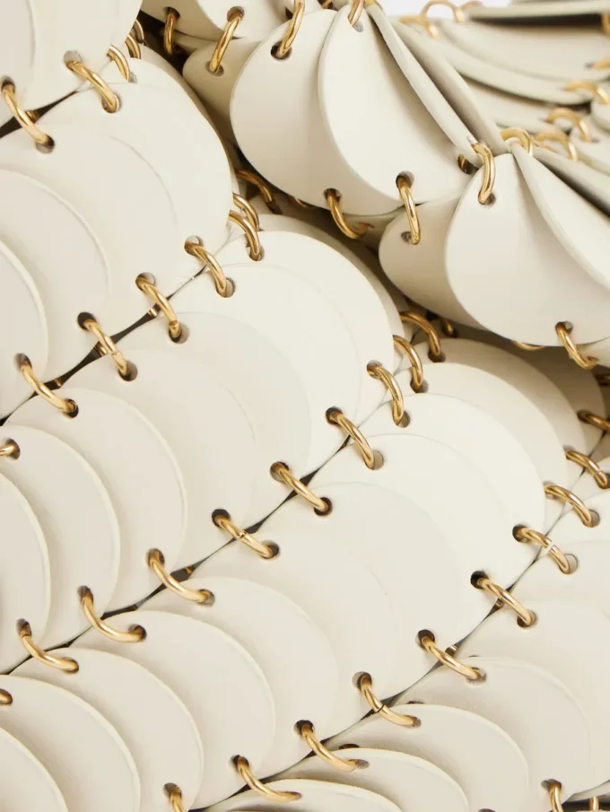 Cream Paco shoulder clutch in calfskin leather