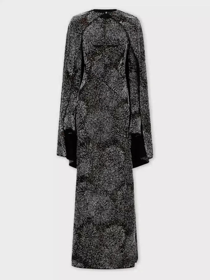 Crepe dress with pearl embroidery